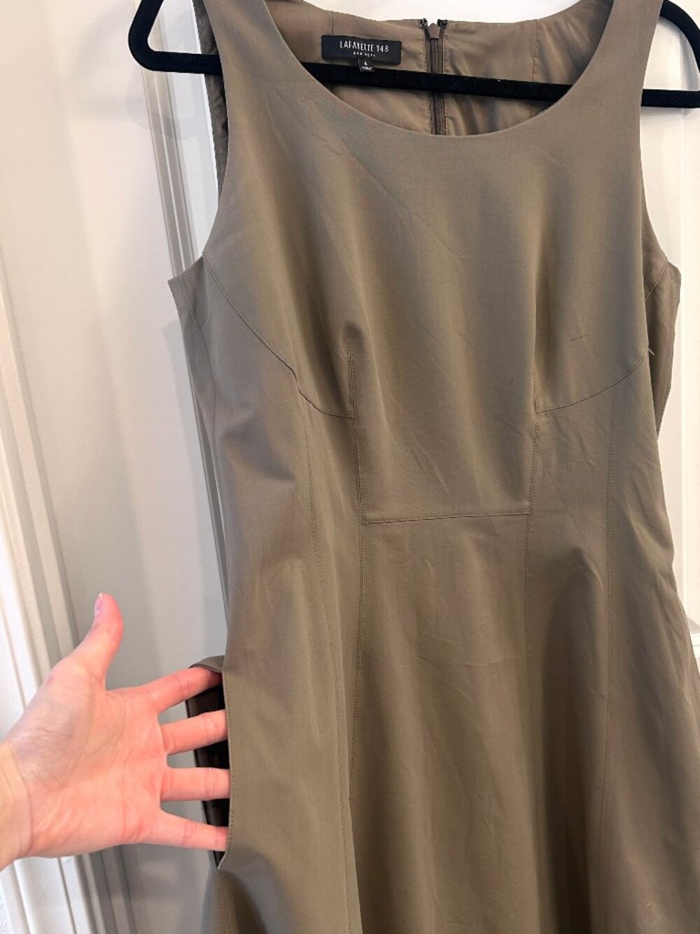 Lafayette 148 New York Classic Retro Sleeveless A-Line Dress size 6 Khaki Green - Picture 4 of 7